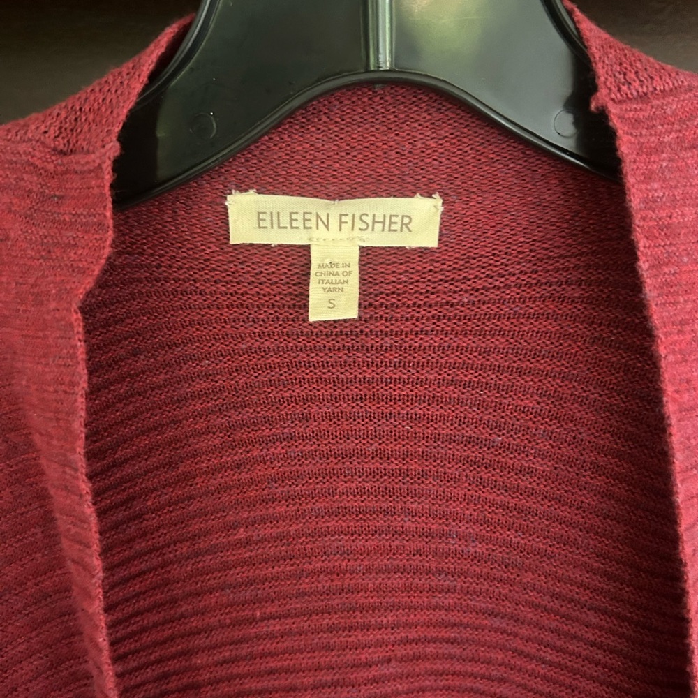 EILEEN FISHER Burgundy Cotton Linen Rib Knit Open Cardigan Relaxed Comfort Small - Picture 2 of 11